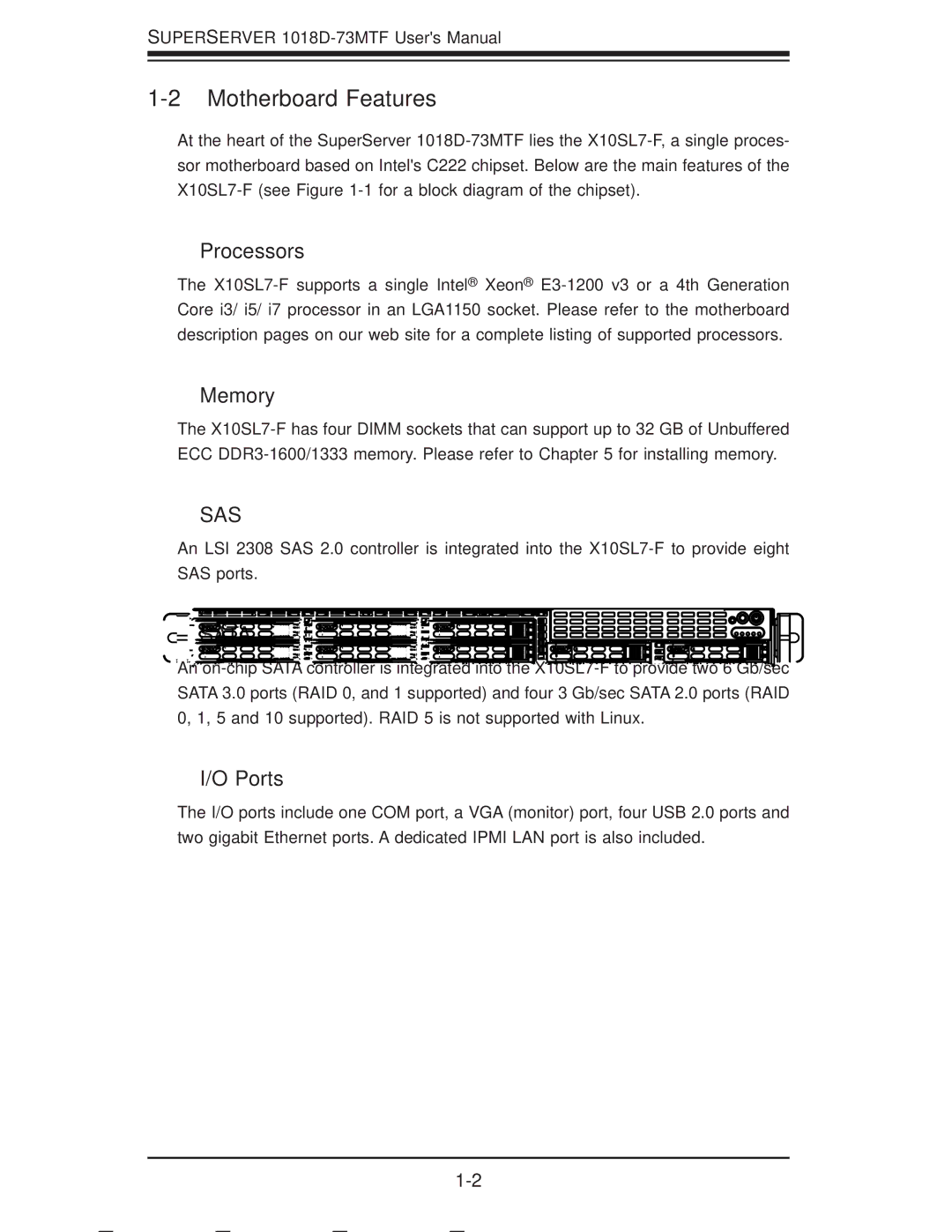 SUPER MICRO Computer 1018D-73MTF user manual Motherboard Features, Processors, Memory, Ports 