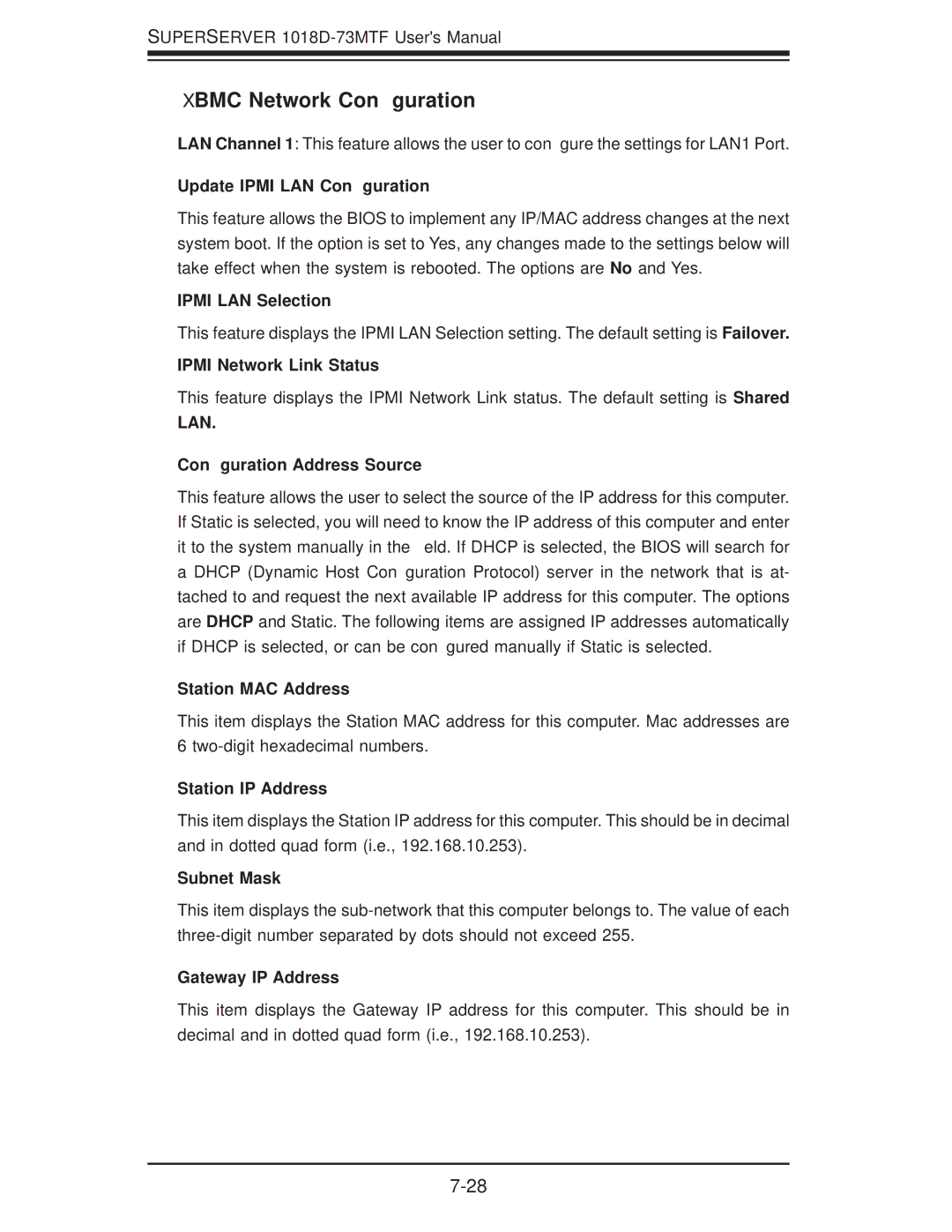 SUPER MICRO Computer 1018D-73MTF user manual BMC Network Conﬁguration 