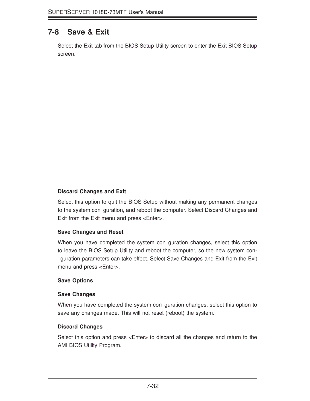 SUPER MICRO Computer 1018D-73MTF Save & Exit, Discard Changes and Exit, Save Changes and Reset, Save Options Save Changes 