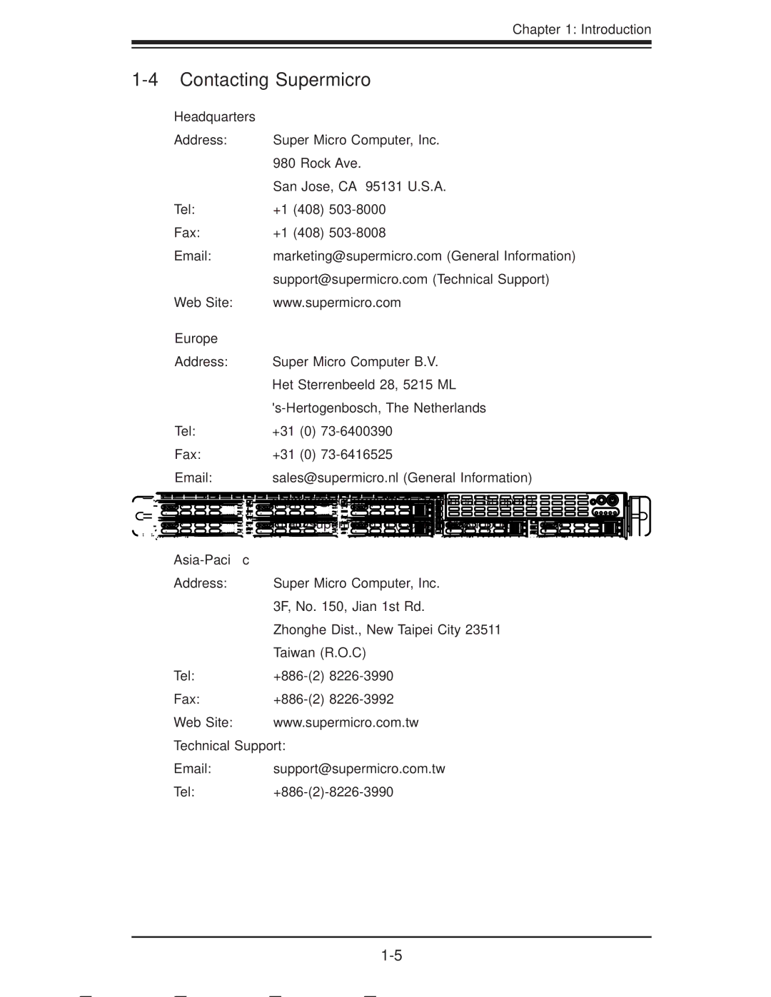 SUPER MICRO Computer 1018D-73MTF user manual Contacting Supermicro, Headquarters, Europe, Asia-Paciﬁc 