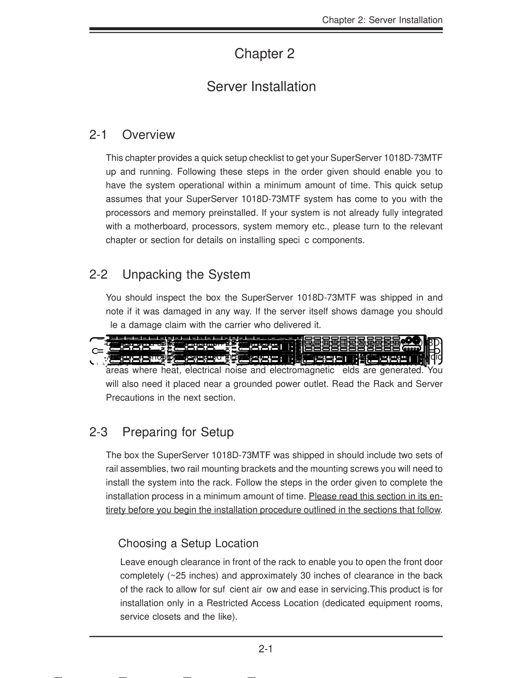 SUPER MICRO Computer 1018D-73MTF user manual Chapter Server Installation, Unpacking the System, Preparing for Setup 