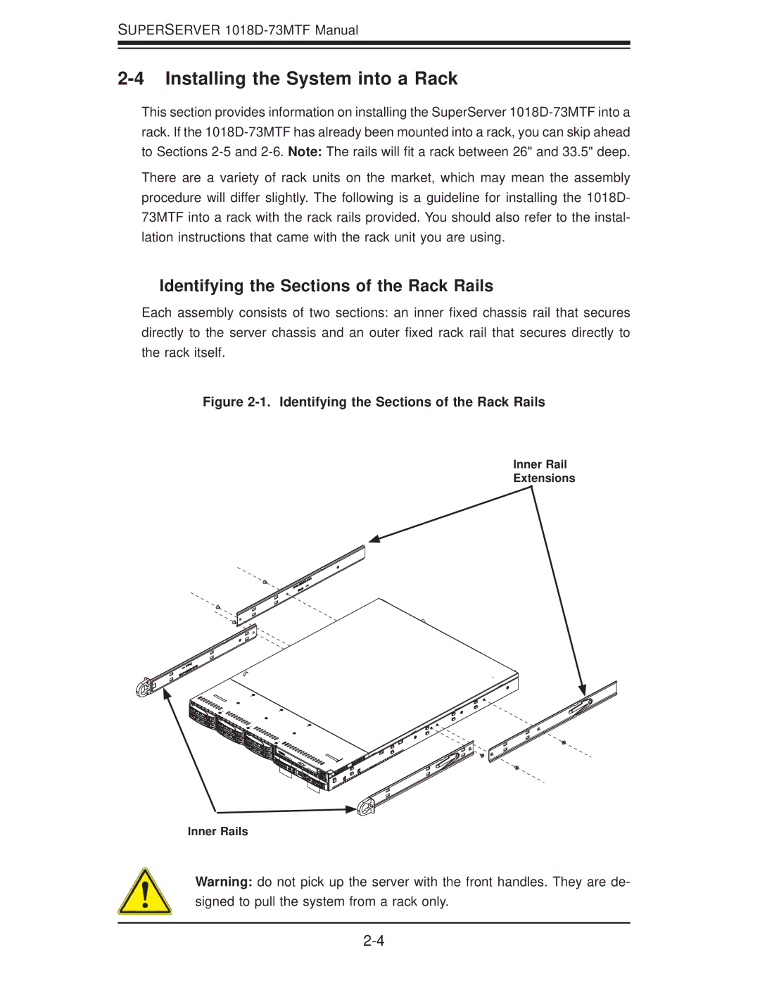 SUPER MICRO Computer 1018D-73MTF user manual Installing the System into a Rack, Identifying the Sections of the Rack Rails 