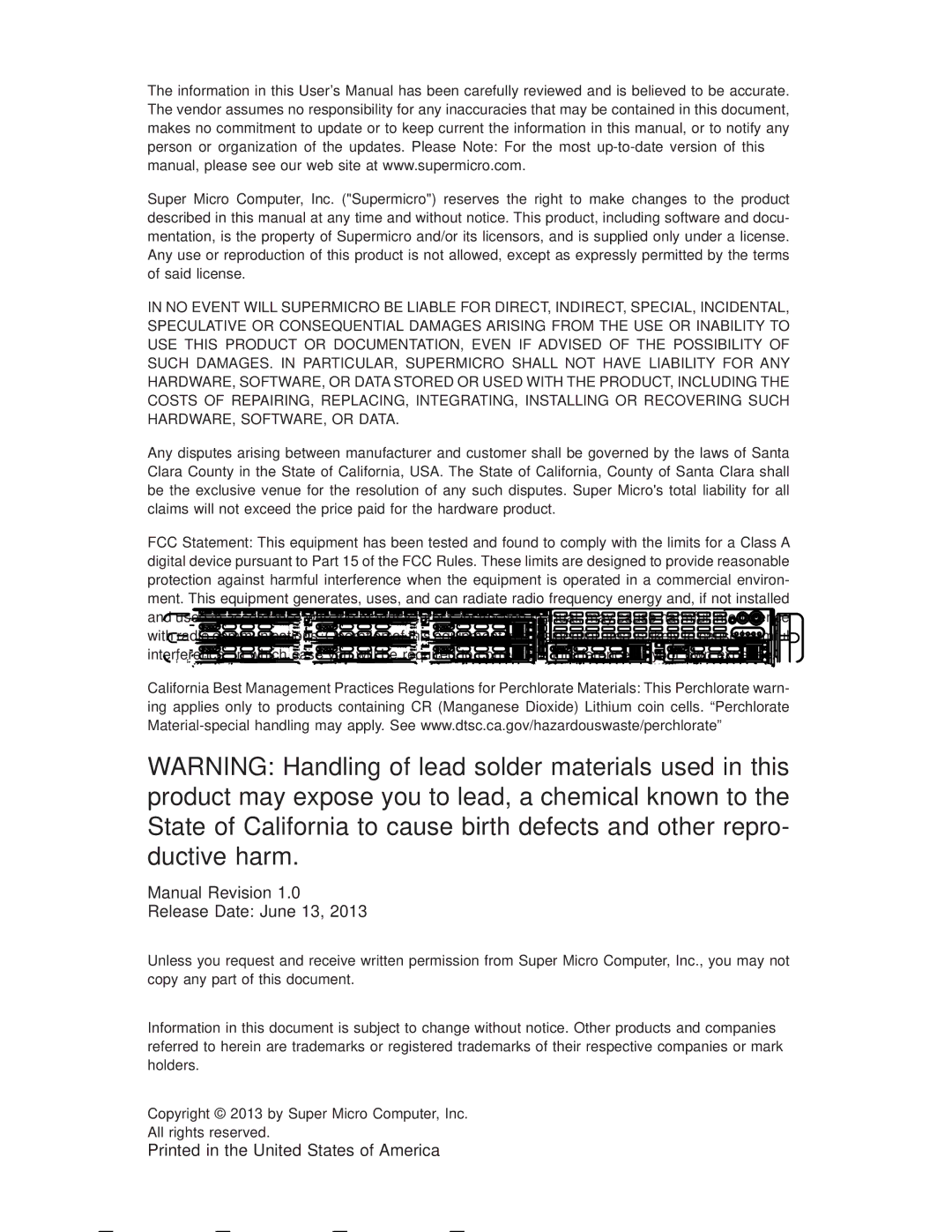 SUPER MICRO Computer 1018D-73MTF user manual Manual Revision Release Date June 13 