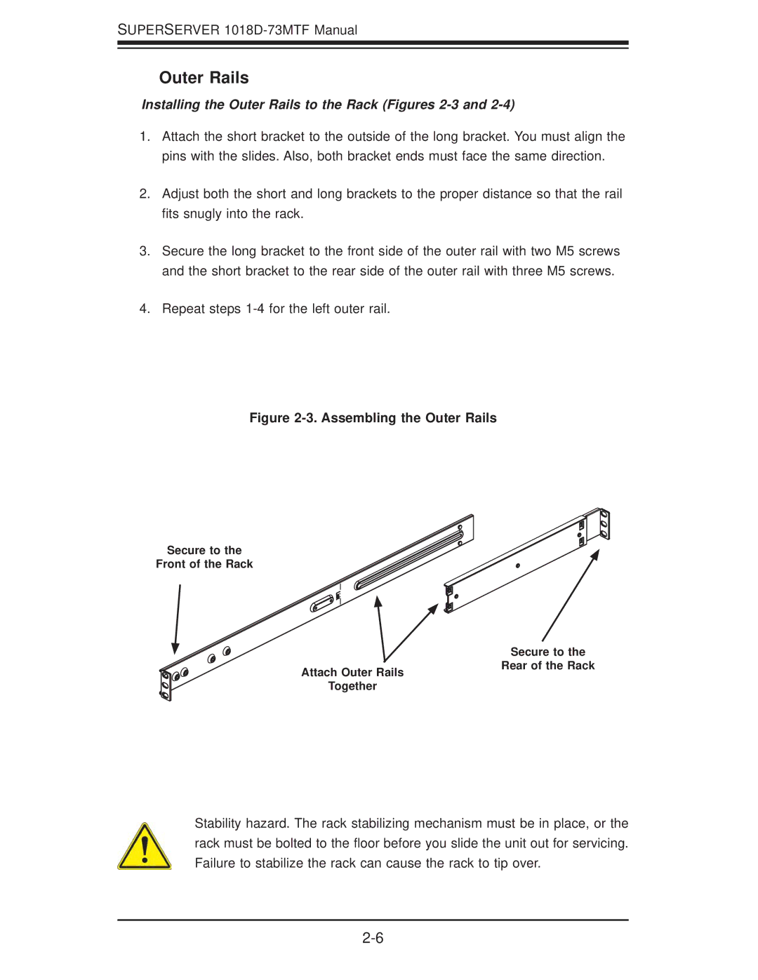 SUPER MICRO Computer 1018D-73MTF user manual Assembling the Outer Rails 