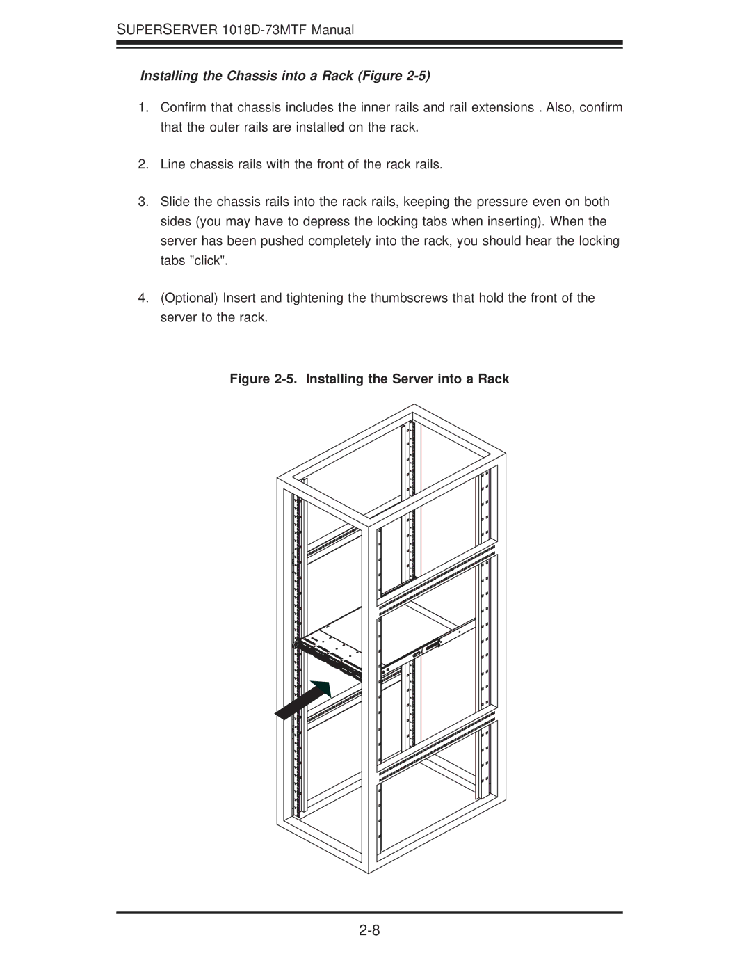 SUPER MICRO Computer 1018D-73MTF user manual Installing the Chassis into a Rack Figure 