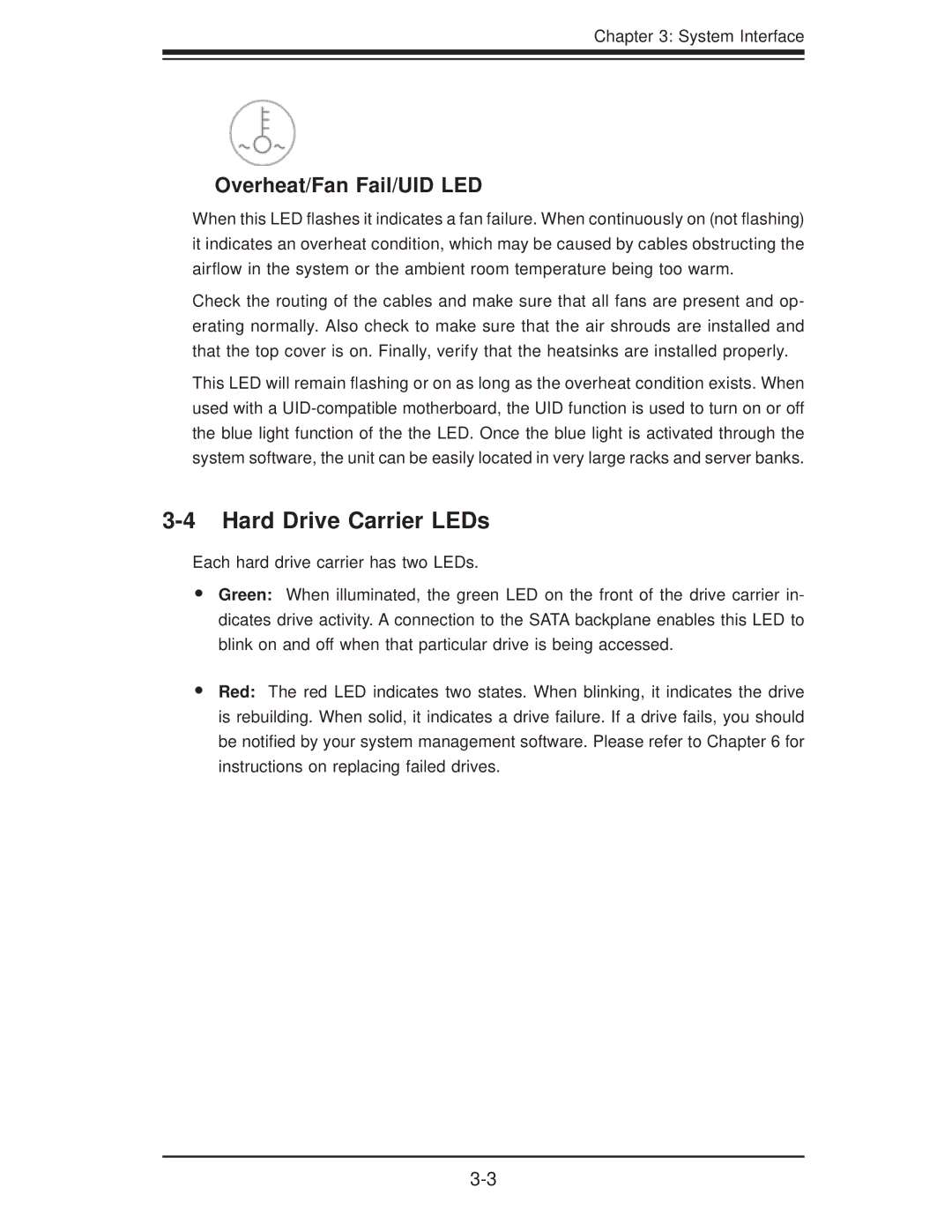 SUPER MICRO Computer 1018D-73MTF user manual Hard Drive Carrier LEDs, Overheat/Fan Fail/UID LED 