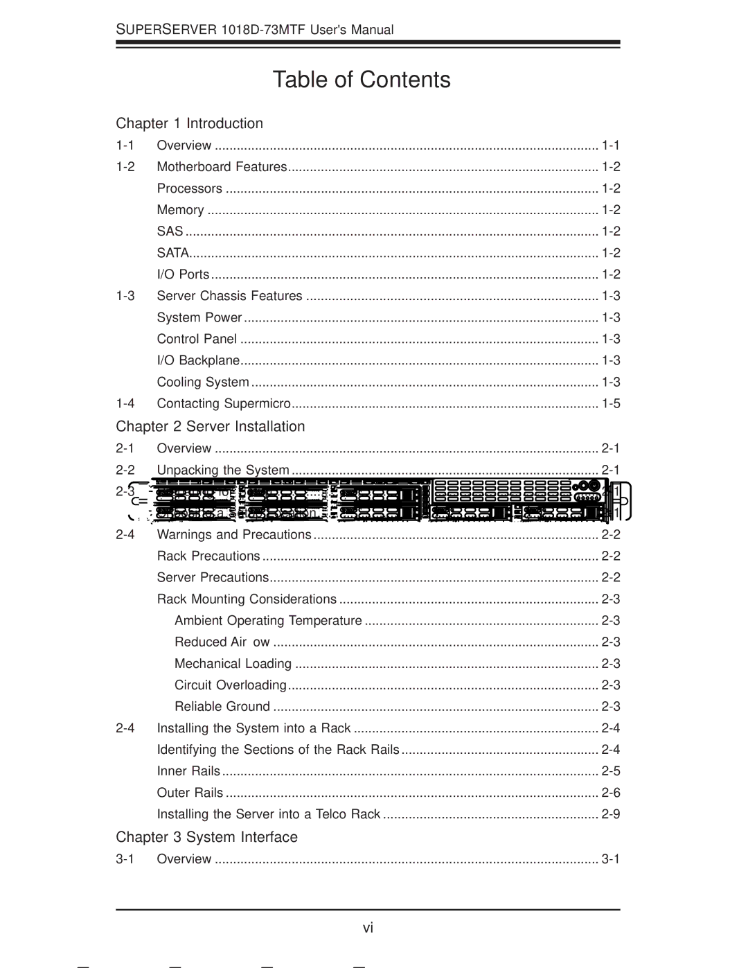 SUPER MICRO Computer 1018D-73MTF user manual Table of Contents 