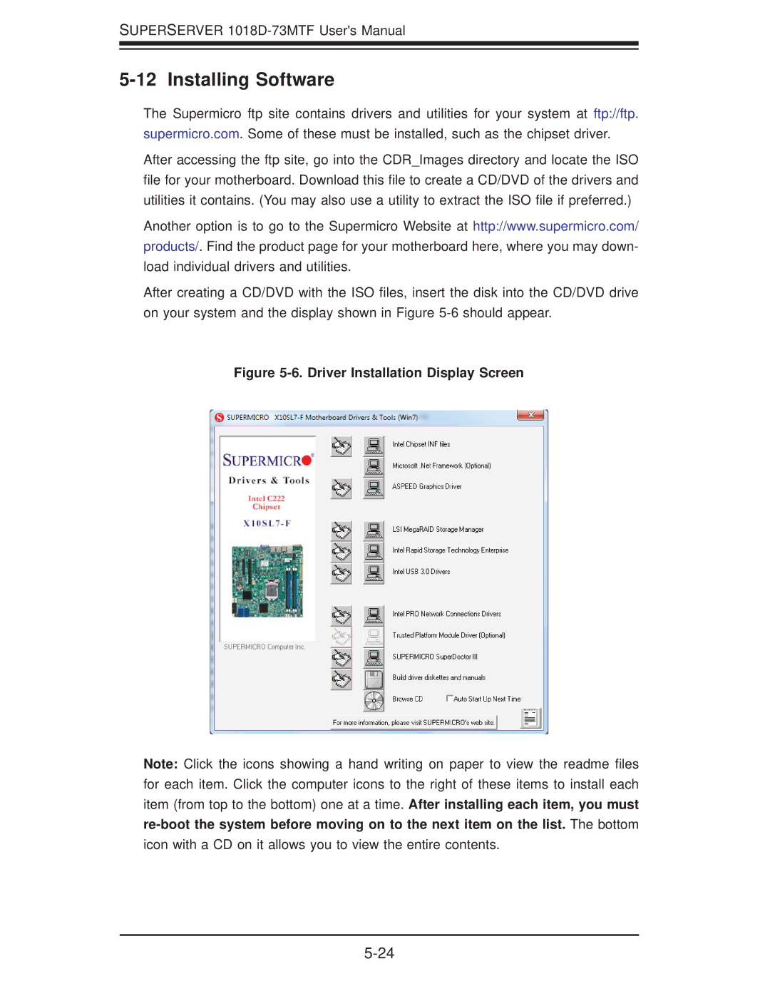 SUPER MICRO Computer 1018D-73MTF user manual Installing Software 