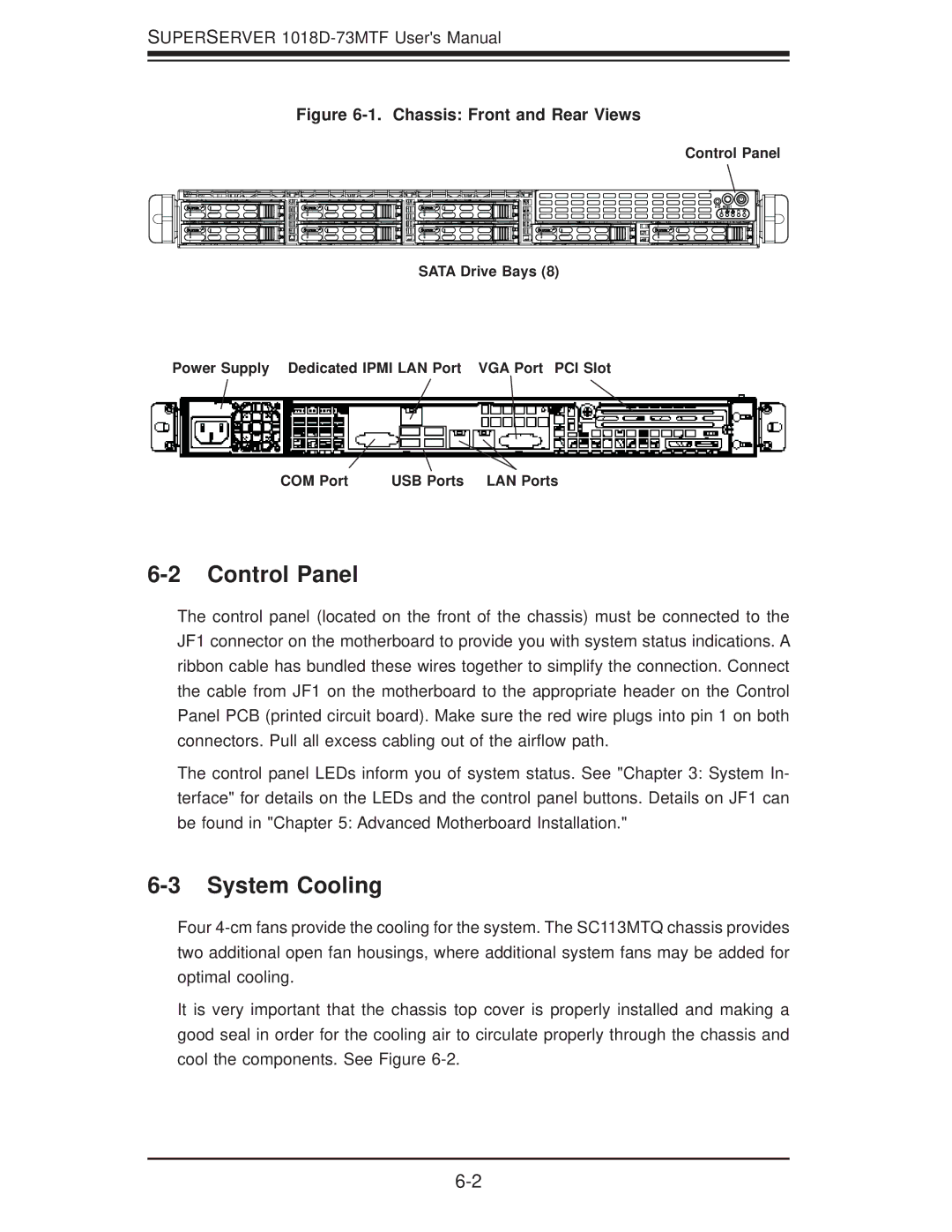 SUPER MICRO Computer 1018D-73MTF user manual Control Panel, System Cooling 