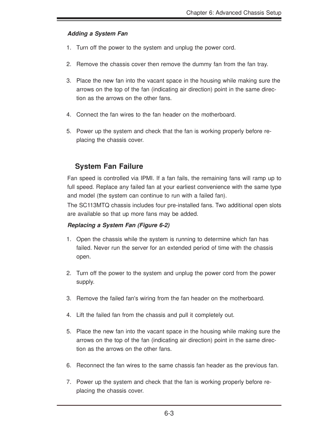 SUPER MICRO Computer 1018D-73MTF user manual System Fan Failure, Adding a System Fan 