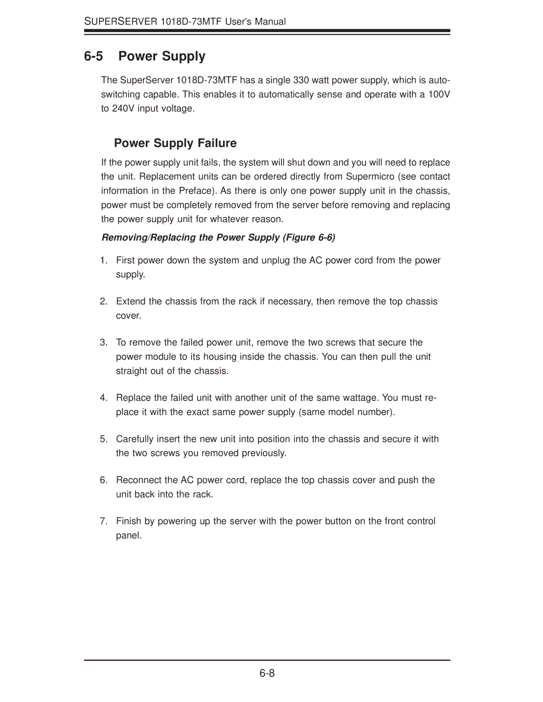 SUPER MICRO Computer 1018D-73MTF user manual Power Supply Failure 