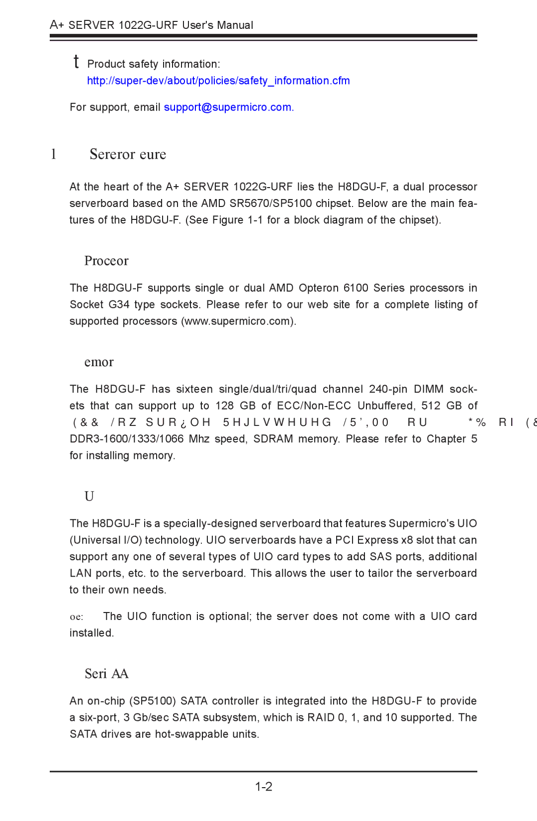 SUPER MICRO Computer 1022G-URF user manual Serverboard Features, Processors Memory, Serial ATA 