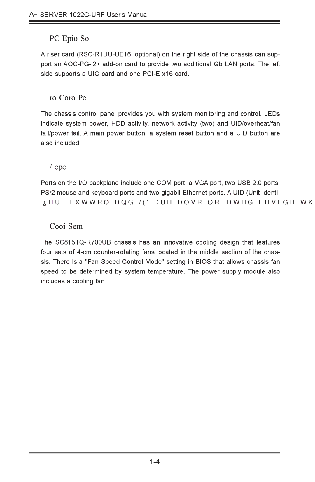 SUPER MICRO Computer 1022G-URF user manual PCI Expansion Slots, Front Control Panel, Backplane, Cooling System 