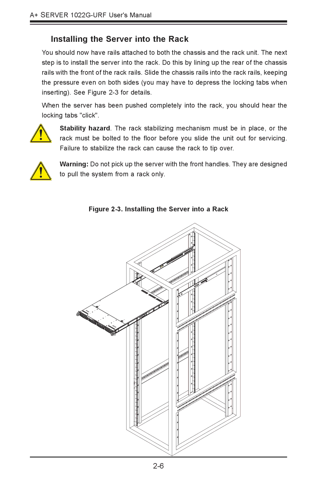 SUPER MICRO Computer 1022G-URF user manual Installing the Server into the Rack, Installing the Server into a Rack 