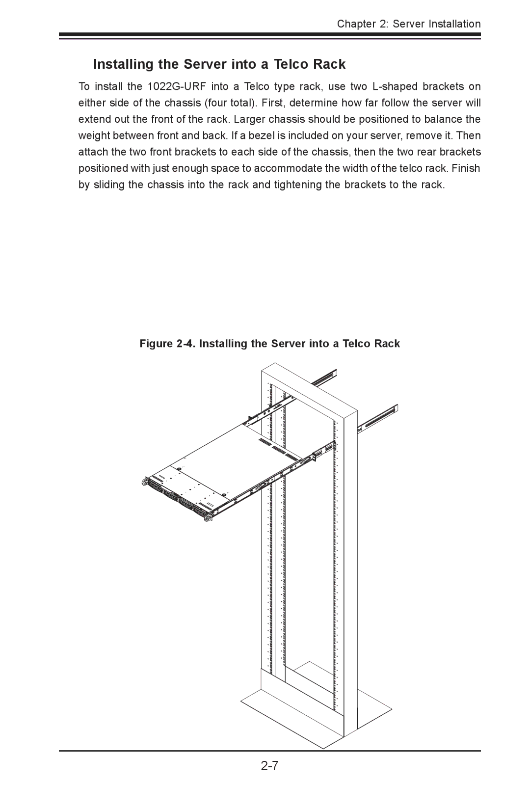 SUPER MICRO Computer 1022G-URF user manual Installing the Server into a Telco Rack 