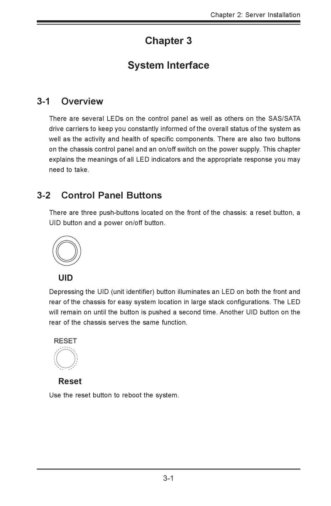 SUPER MICRO Computer 1022G-URF user manual Control Panel Buttons, Reset 