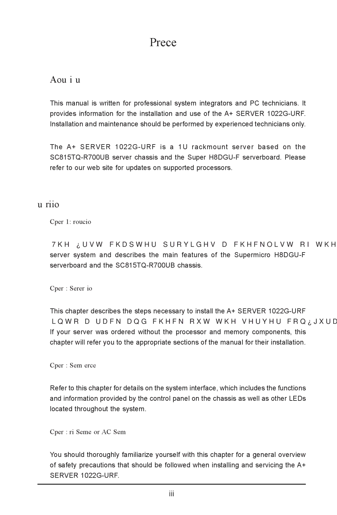 SUPER MICRO Computer 1022G-URF About This Manual, Manual Organization, Introduction, Server Installation, System Interface 