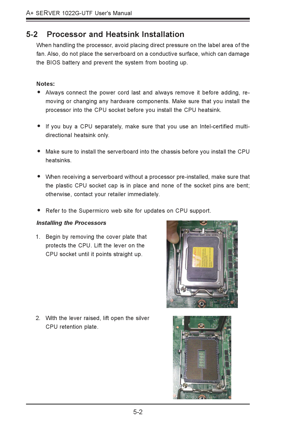 SUPER MICRO Computer 1022G-URF user manual Processor and Heatsink Installation, Installing the Processors 