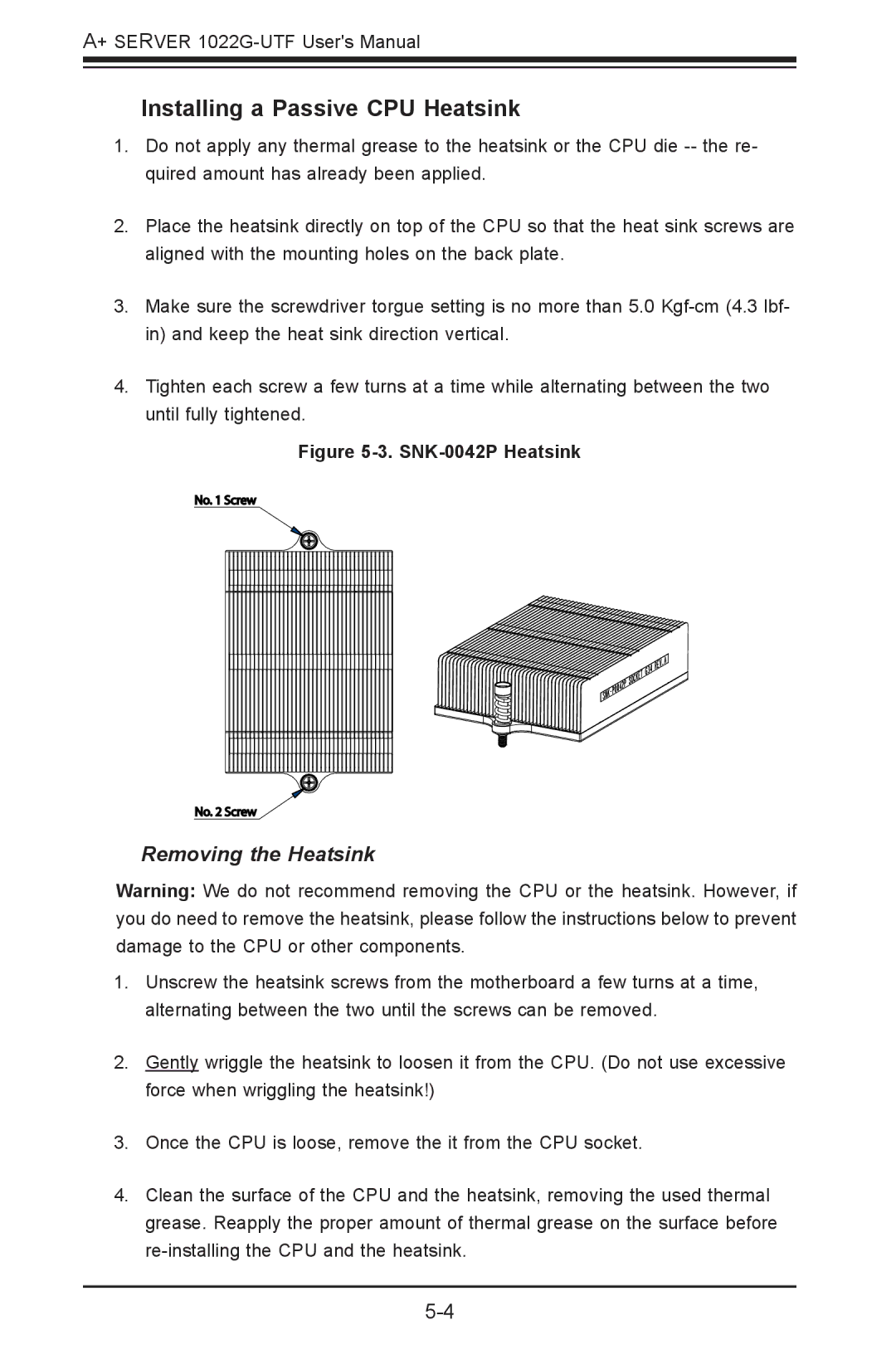 SUPER MICRO Computer 1022G-URF user manual Installing a Passive CPU Heatsink, SNK-0042P Heatsink 