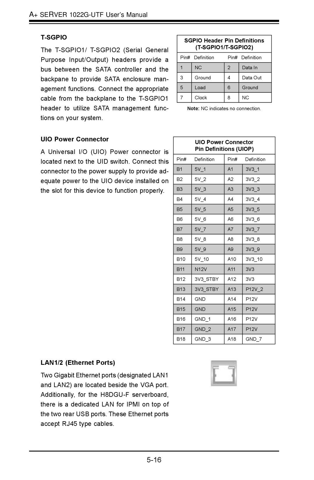 SUPER MICRO Computer 1022G-URF user manual UIO Power Connector, LAN1/2 Ethernet Ports 