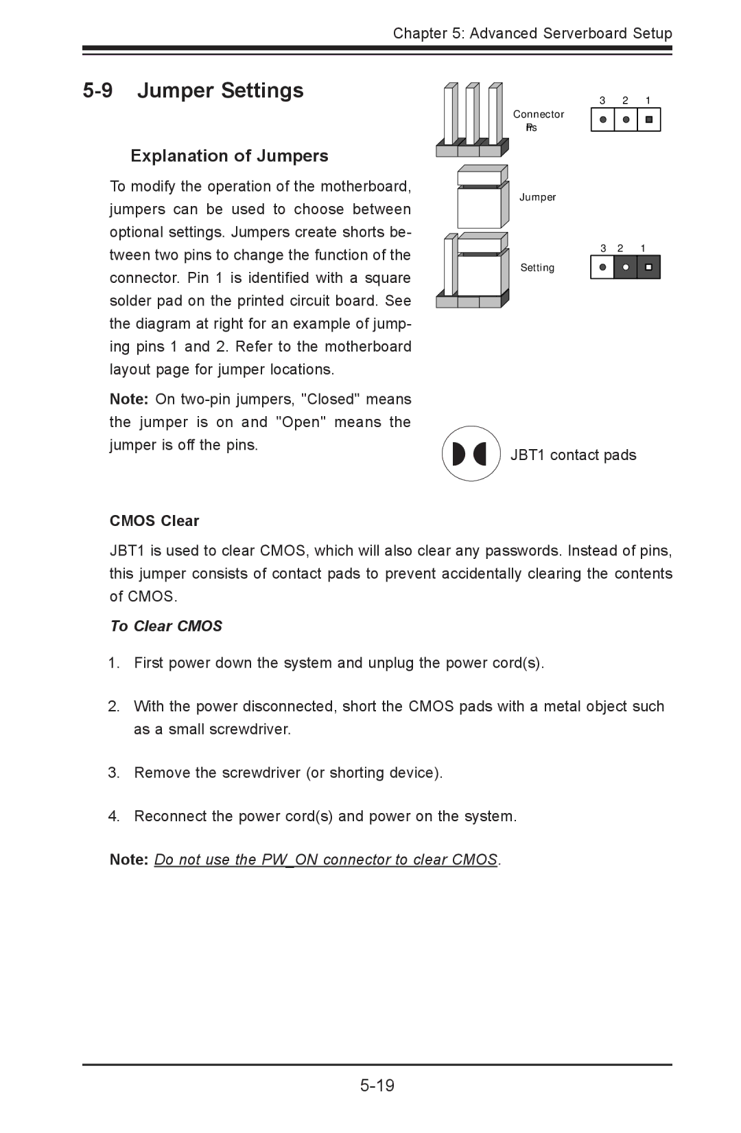 SUPER MICRO Computer 1022G-URF user manual Jumper Settings, Cmos Clear, To Clear Cmos 