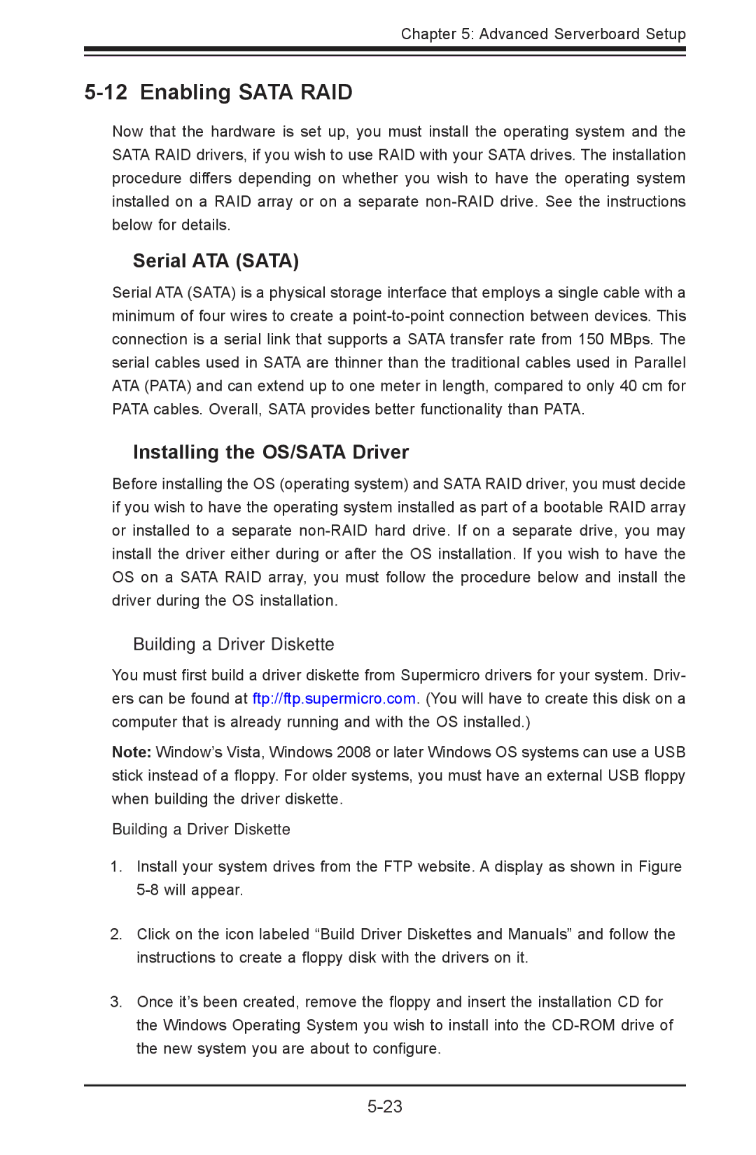 SUPER MICRO Computer 1022G-URF user manual Enabling Sata RAID, Serial ATA Sata, Installing the OS/SATA Driver 