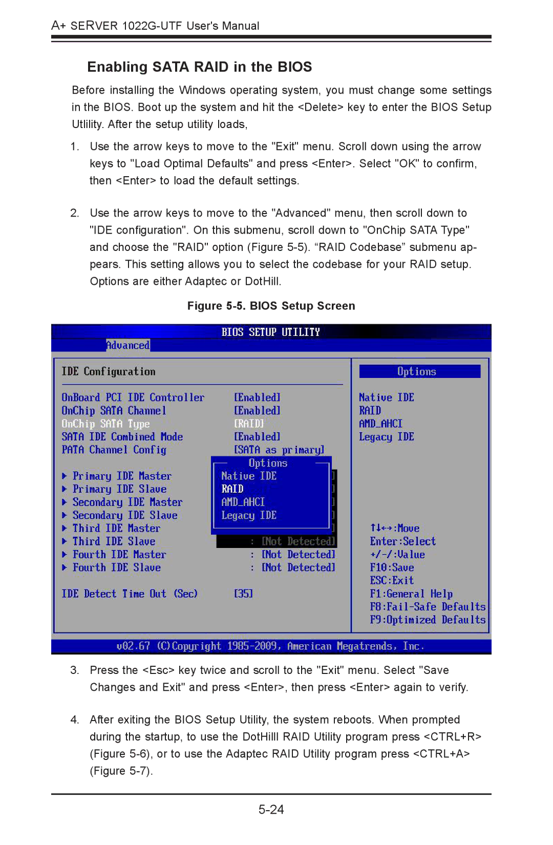 SUPER MICRO Computer 1022G-URF user manual Enabling Sata RAID in the Bios, Bios Setup Screen 