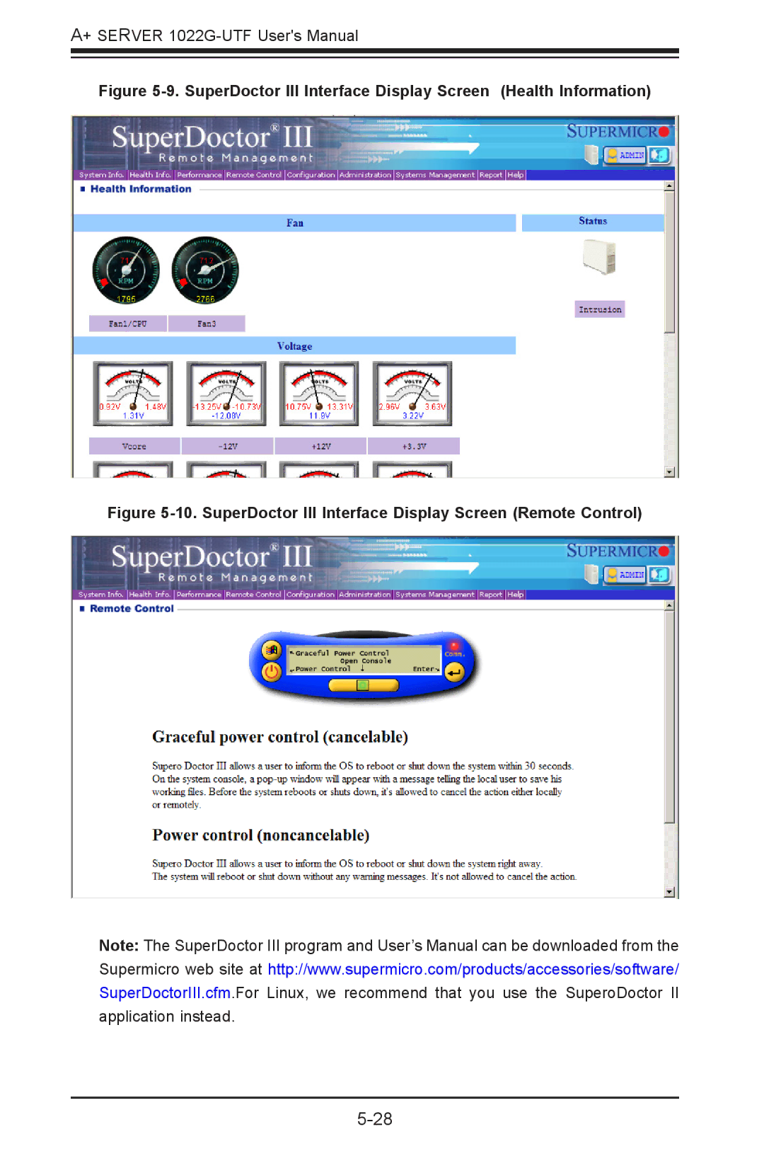 SUPER MICRO Computer 1022G-URF user manual SuperDoctor III Interface Display Screen Health Information 