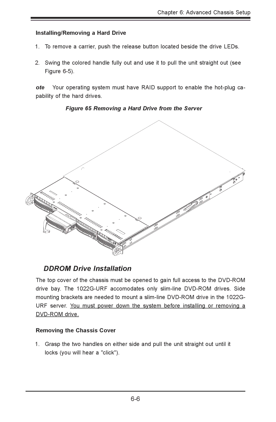 SUPER MICRO Computer 1022G-URF DVD-ROM Drive Installation, Installing/Removing a Hard Drive, Removing the Chassis Cover 