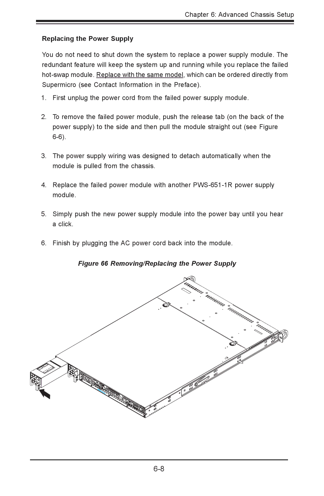 SUPER MICRO Computer 1022G-URF user manual Removing/Replacing the Power Supply 