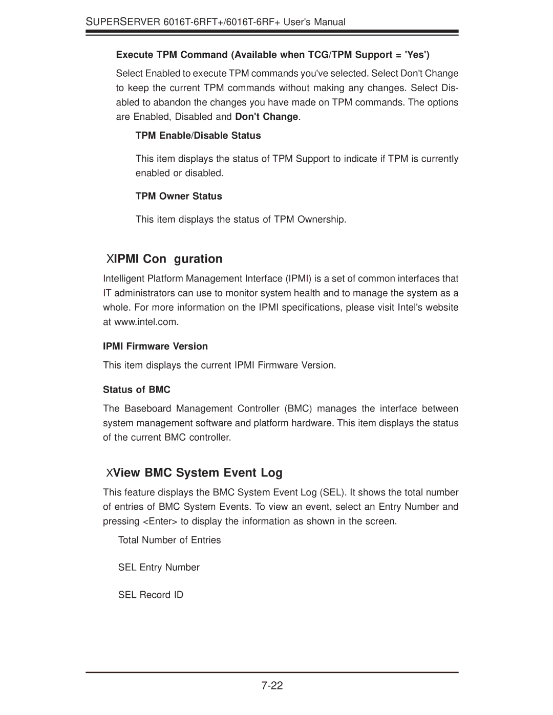 SUPER MICRO Computer 1.0a user manual IPMI Conﬁguration, View BMC System Event Log 