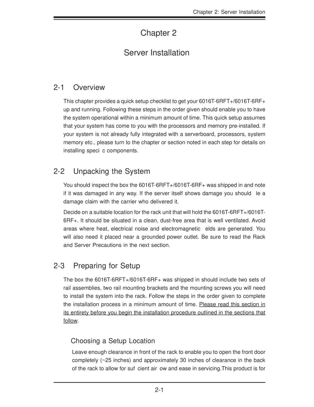 SUPER MICRO Computer 1.0a user manual Unpacking the System, Preparing for Setup, Choosing a Setup Location 