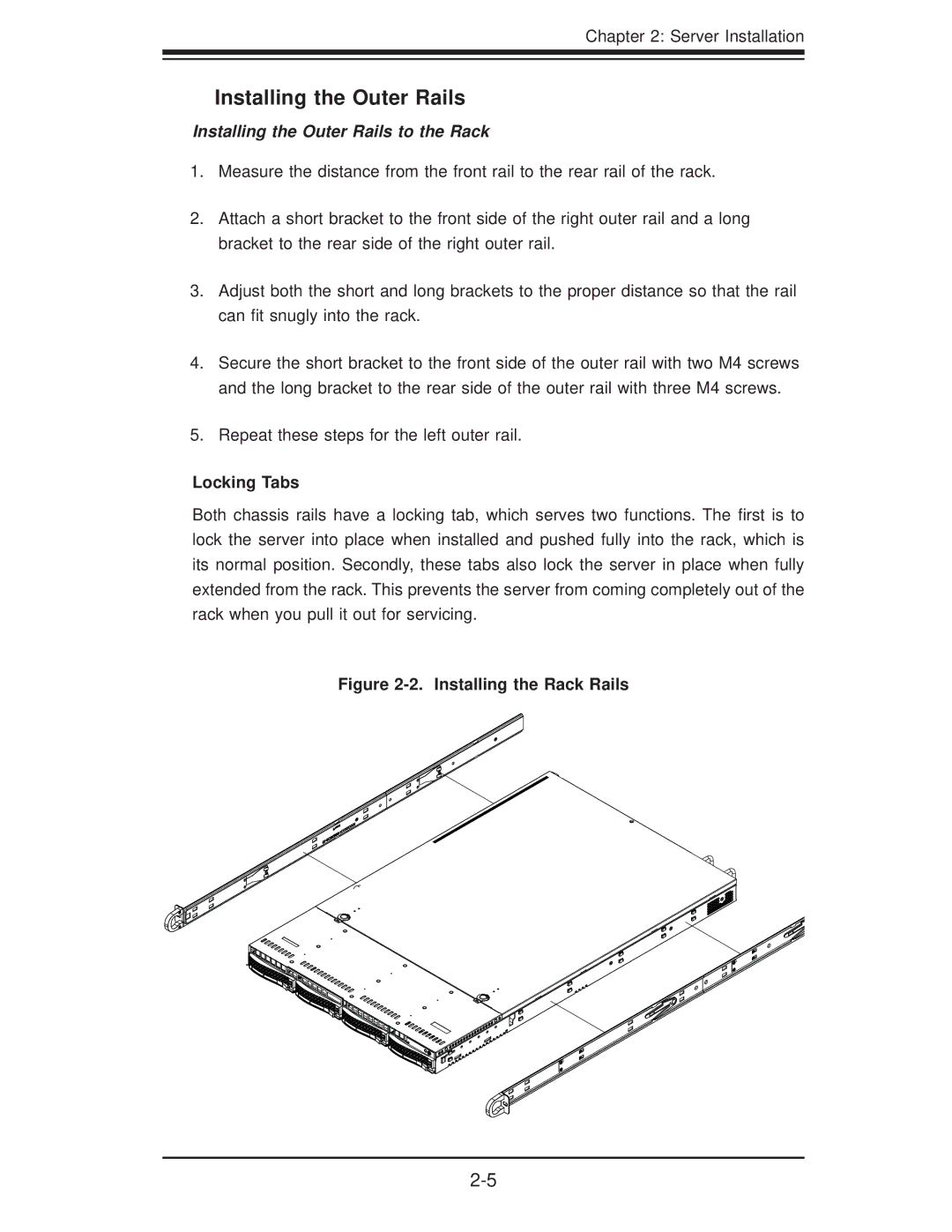 SUPER MICRO Computer 1.0a user manual Installing the Outer Rails to the Rack, Locking Tabs 