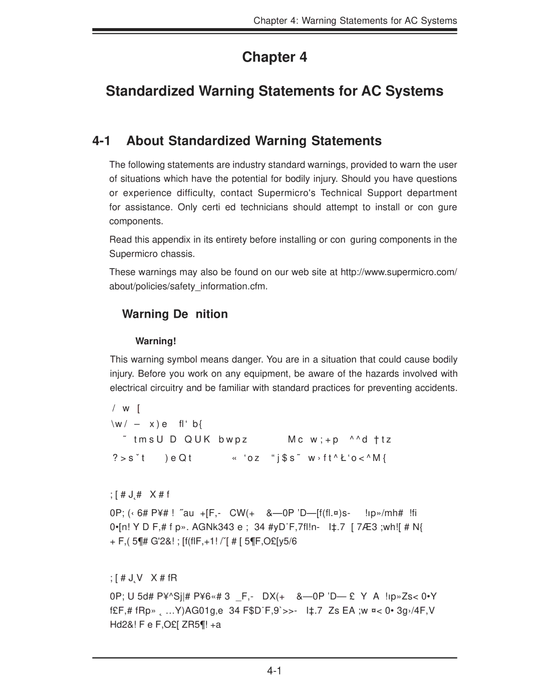 SUPER MICRO Computer 1.0a Chapter Standardized Warning Statements for AC Systems, About Standardized Warning Statements 