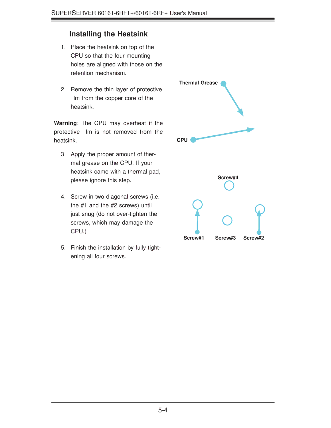 SUPER MICRO Computer 1.0a user manual Installing the Heatsink 