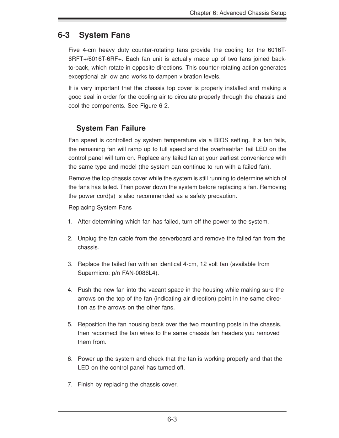 SUPER MICRO Computer 1.0a user manual System Fan Failure, Replacing System Fans 