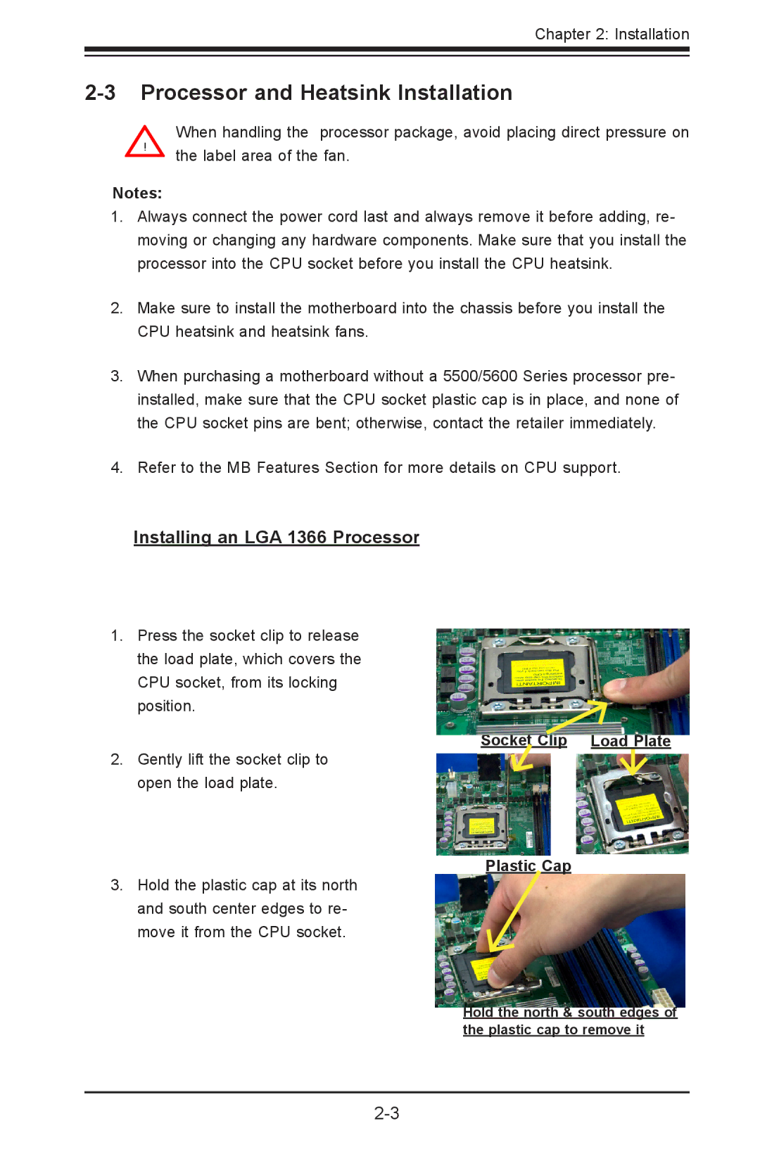 SUPER MICRO Computer 1.2b Processor and Heatsink Installation, Installing an LGA 1366 Processor, Socket Clip Load Plate 