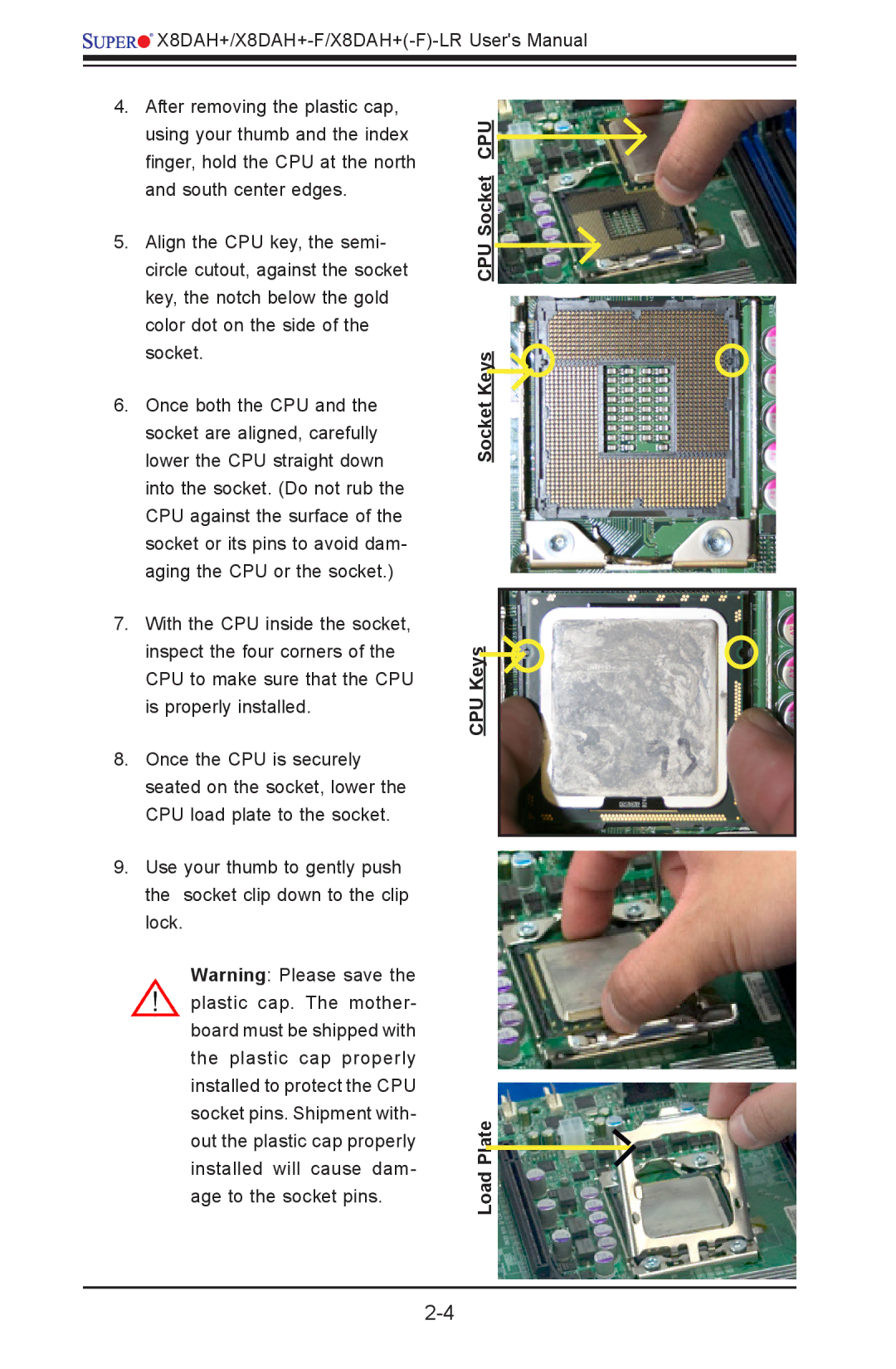 SUPER MICRO Computer 1.2b user manual CPU Keys Load Plate 