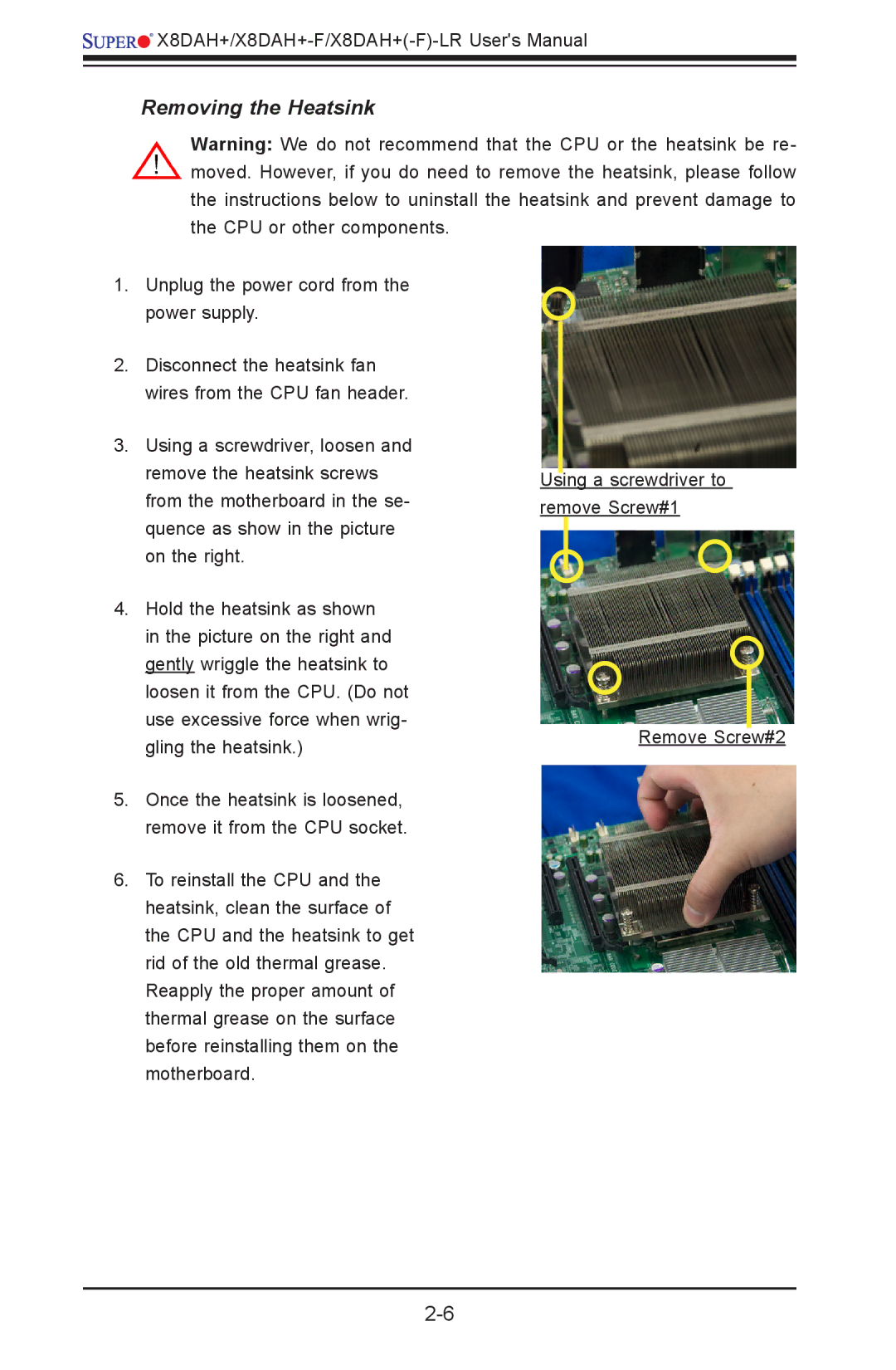 SUPER MICRO Computer 1.2b user manual Removing the Heatsink 