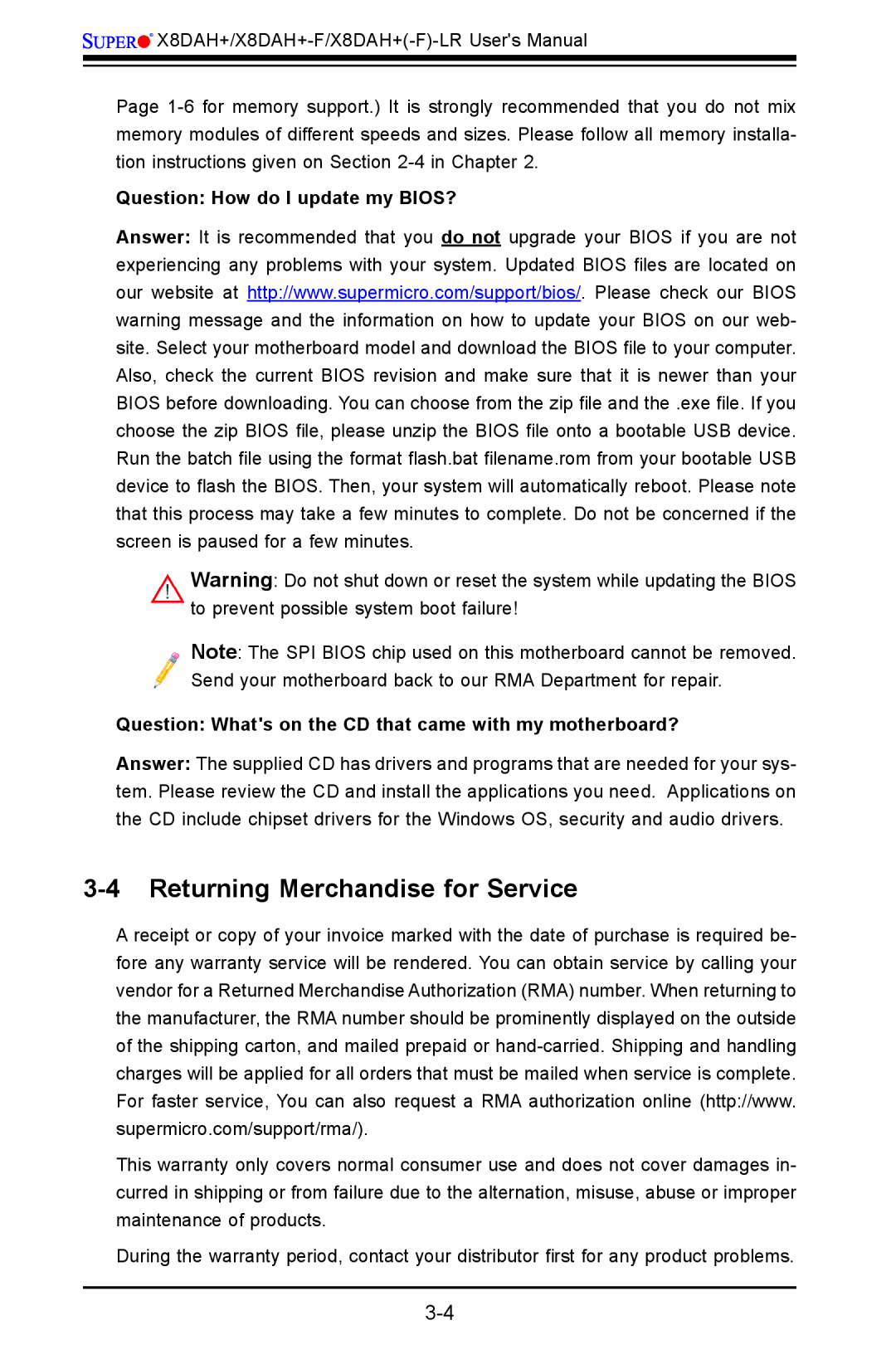 SUPER MICRO Computer 1.2b user manual Returning Merchandise for Service 