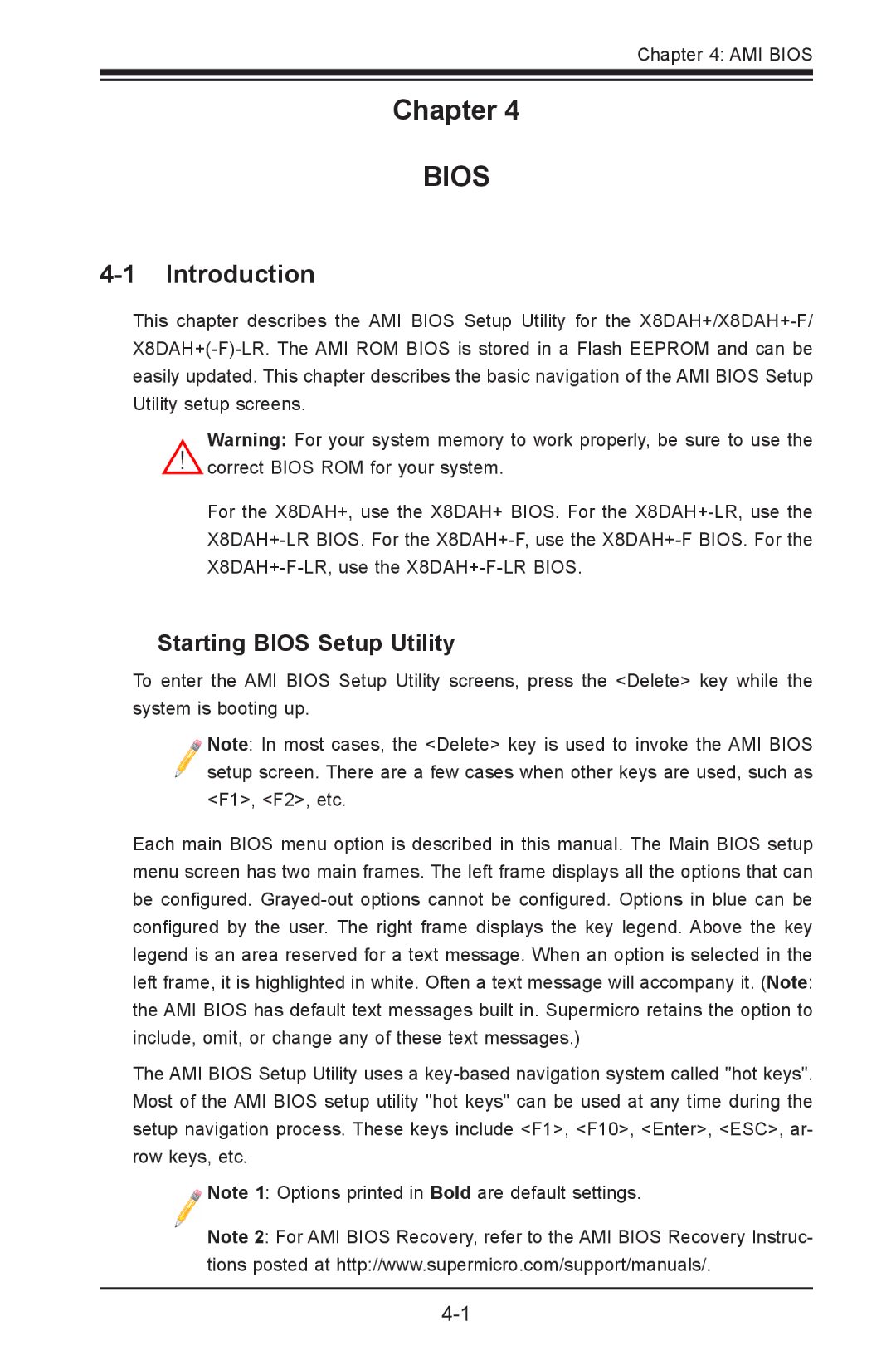 SUPER MICRO Computer 1.2b user manual Introduction, Starting Bios Setup Utility 