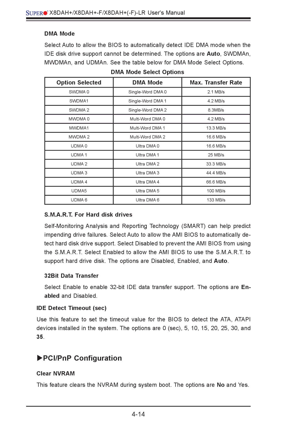 SUPER MICRO Computer 1.2b user manual PCI/PnP Configuration 