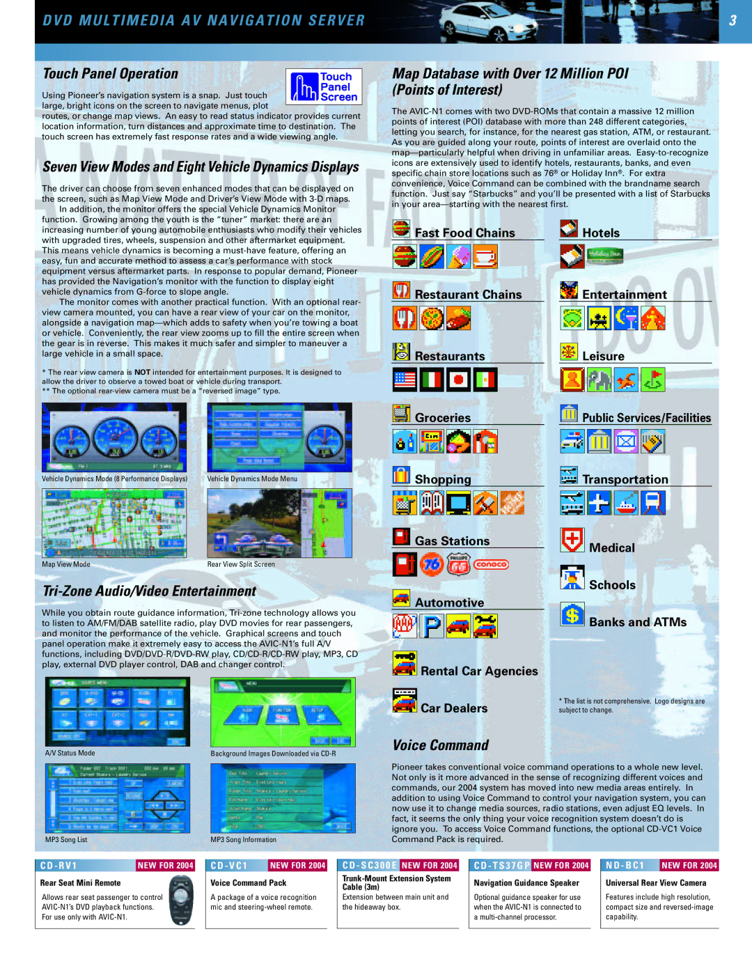 SUPER MICRO Computer 2004 Touch Panel Operation, Map Database with Over 12 Million POI Points of Interest, Voice Command 