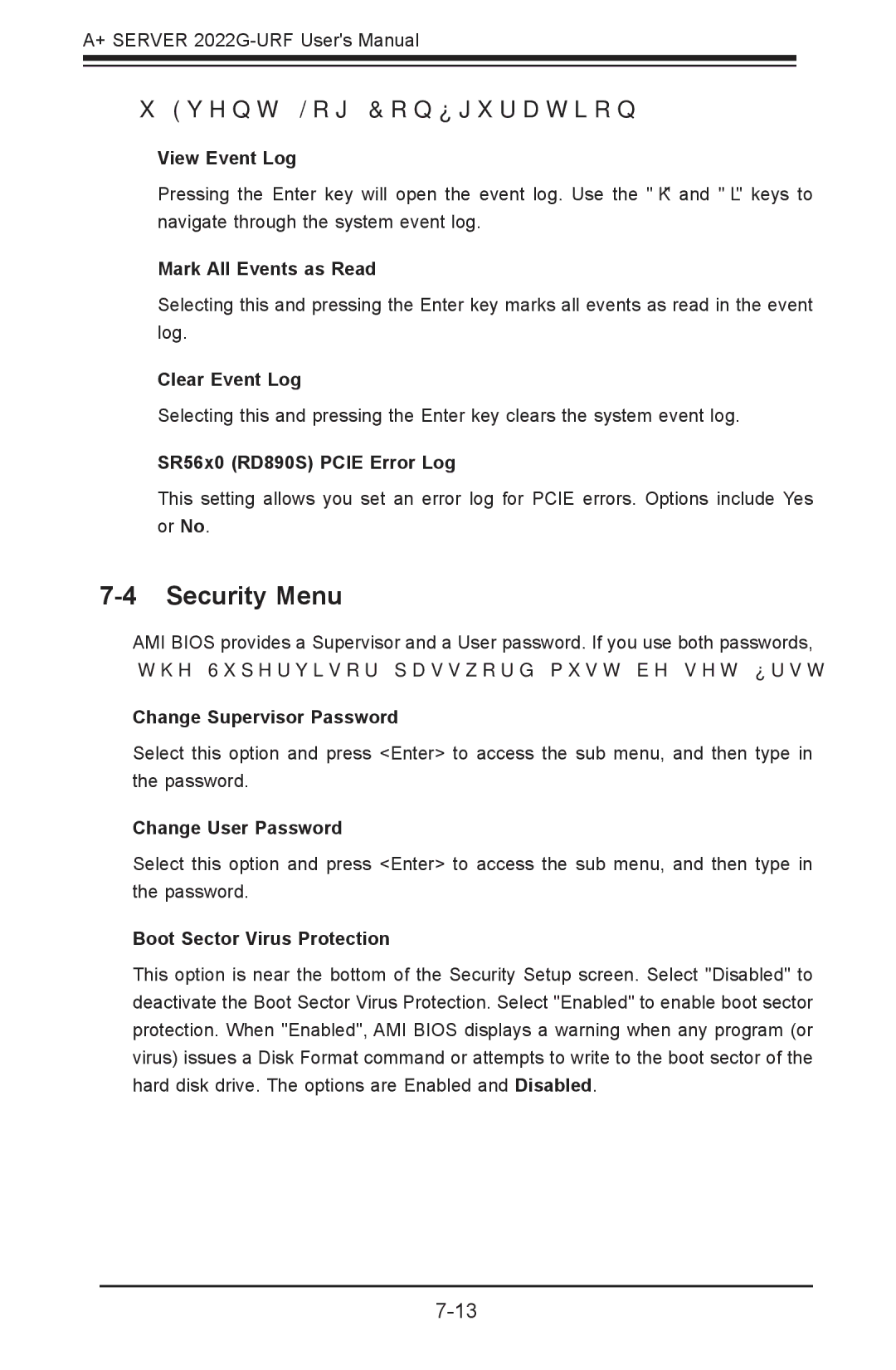 SUPER MICRO Computer 2022G-URF user manual Security Menu,  Event Log Configuration 