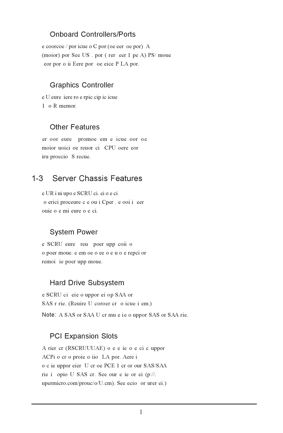 SUPER MICRO Computer 2022G-URF user manual Server Chassis Features 