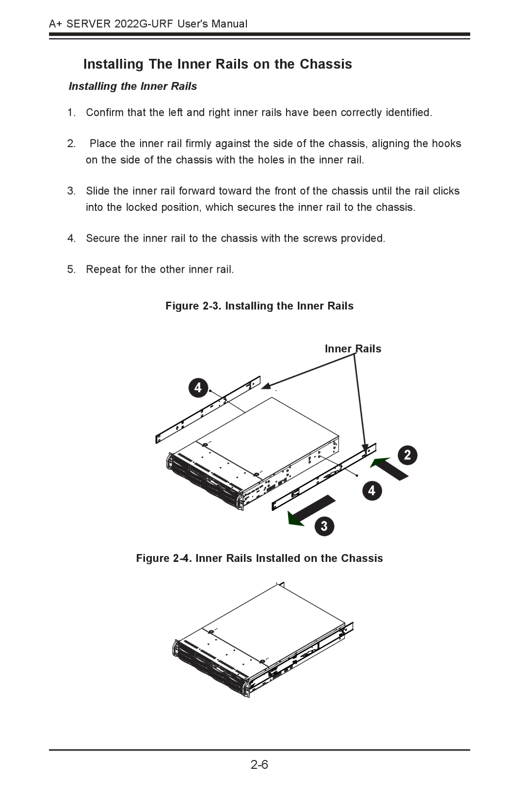 SUPER MICRO Computer 2022G-URF user manual Installing The Inner Rails on the Chassis, Installing the Inner Rails 