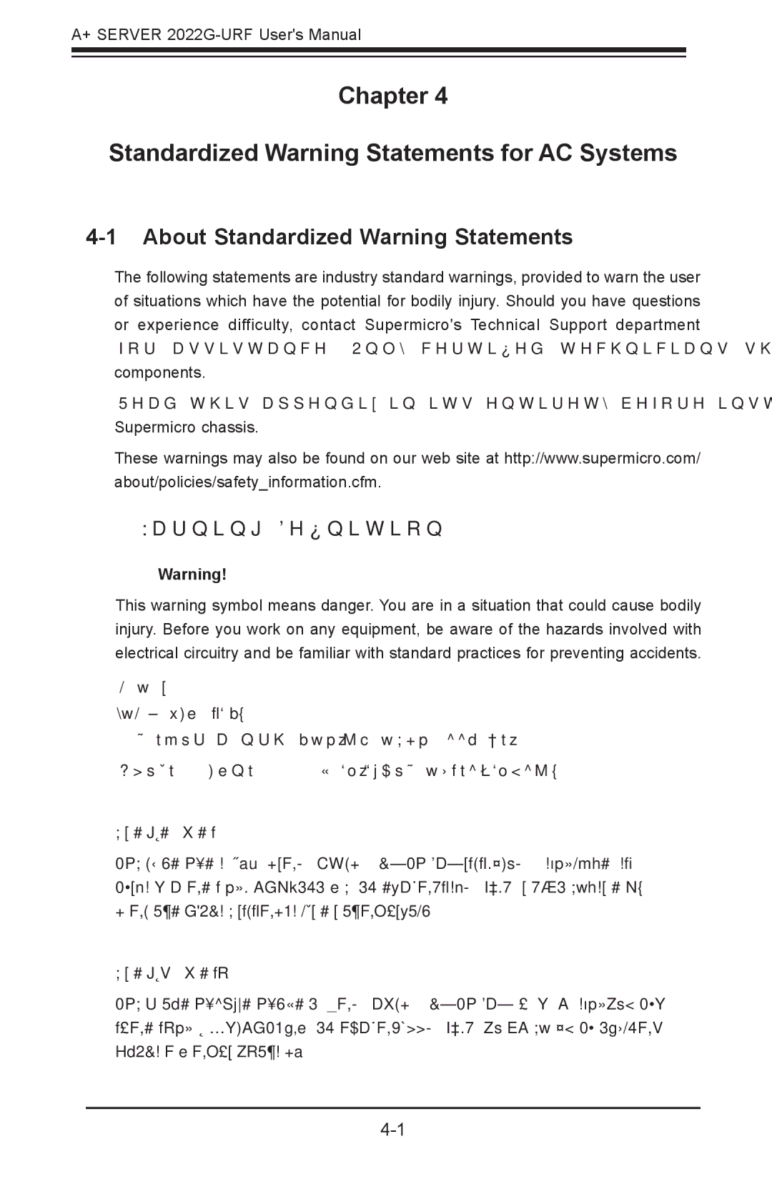 SUPER MICRO Computer 2022G-URF user manual Chapter Standardized Warning Statements for AC Systems 