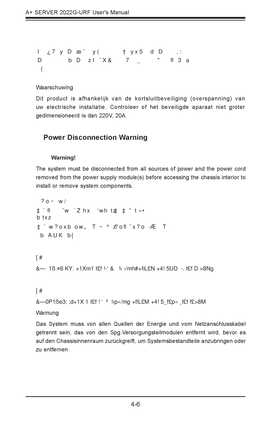 SUPER MICRO Computer 2022G-URF user manual Power Disconnection Warning 