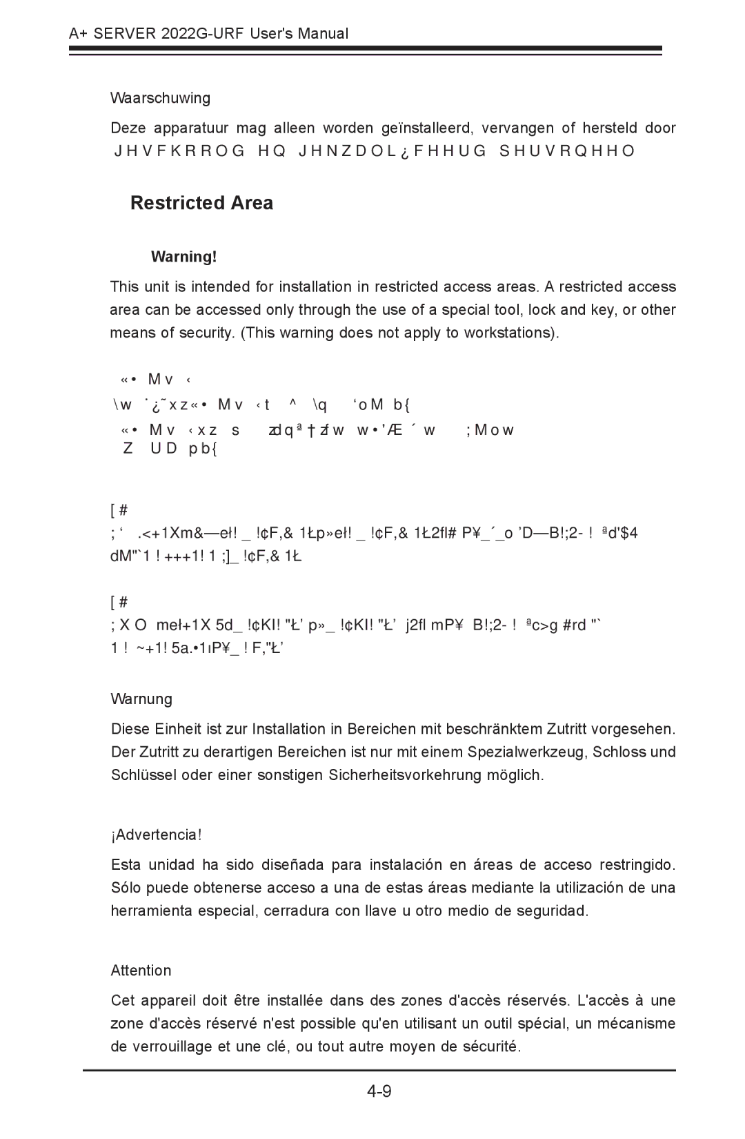 SUPER MICRO Computer 2022G-URF user manual Restricted Area 