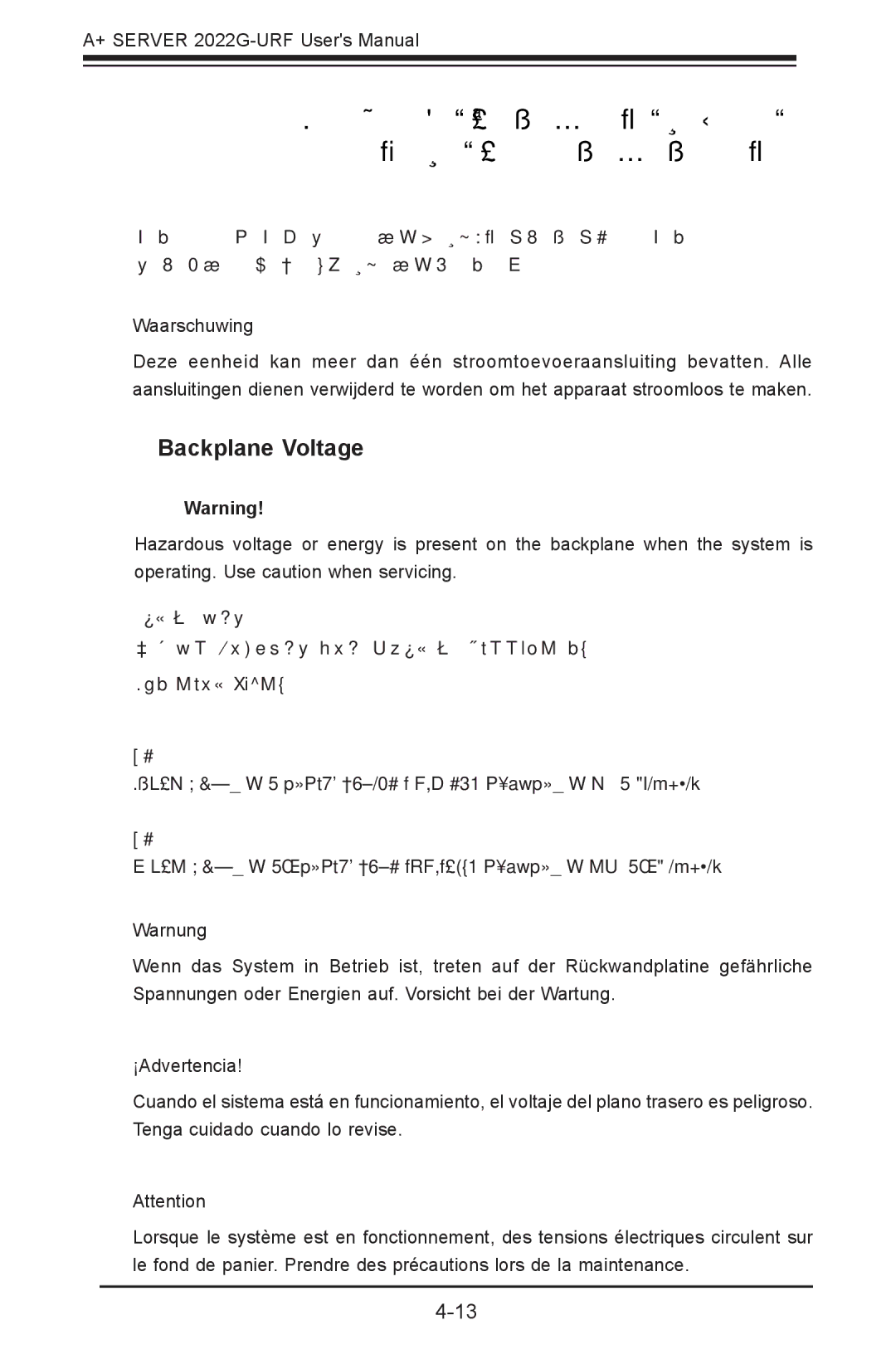 SUPER MICRO Computer 2022G-URF user manual Backplane Voltage 